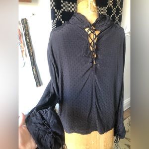 Zara midnight navy laced detail blouse